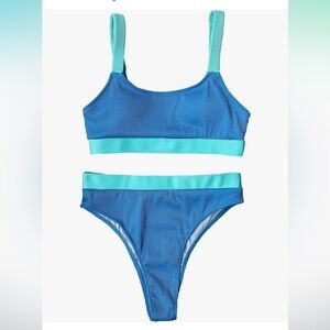 Ribbed color block bikini set